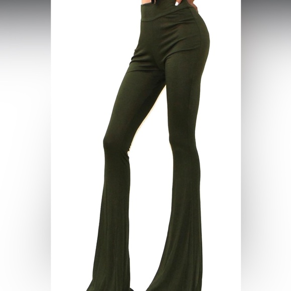 High waist Dark Green flared Pants - Picture 4 of 7